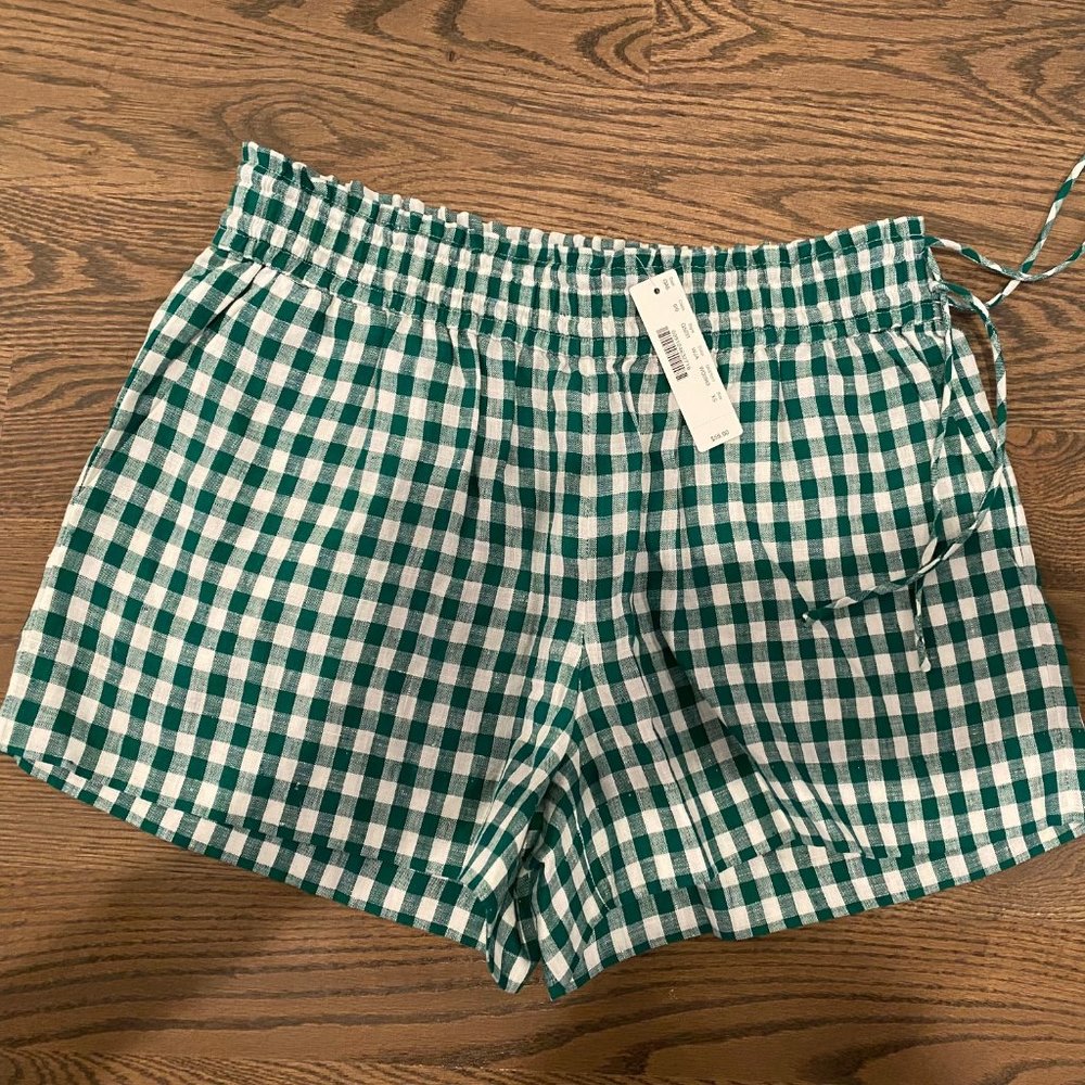 NWT J Crew Green and White Gingham Linen Shorts XS